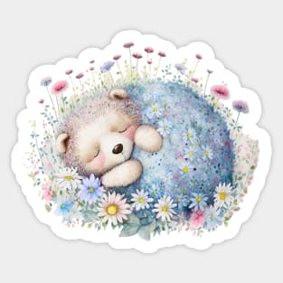 Bear cub sleeps in flowers Sticker